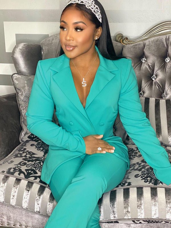 Elegant Double - Breasted Flared Pantsuit - TayDiane