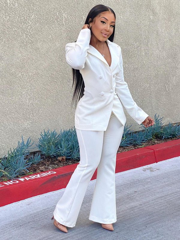 Elegant Double - Breasted Flared Pantsuit - TayDiane