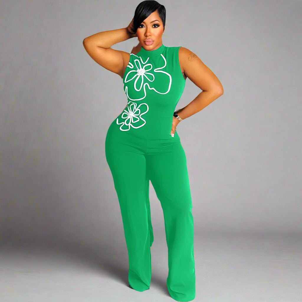 Elegant Floral Design Sleeveless Jumpsuit - TayDiane