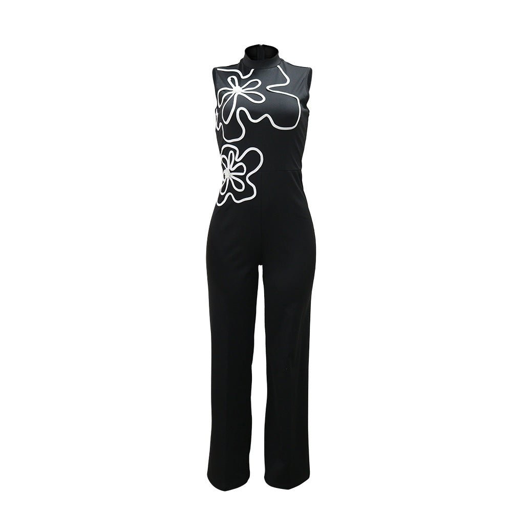 Elegant Floral Design Sleeveless Jumpsuit - TayDiane