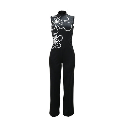 Elegant Floral Design Sleeveless Jumpsuit - TayDiane