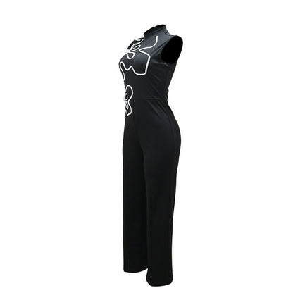 Elegant Floral Design Sleeveless Jumpsuit - TayDiane