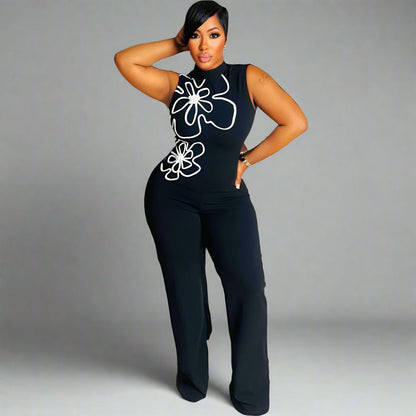 Elegant Floral Design Sleeveless Jumpsuit - TayDiane