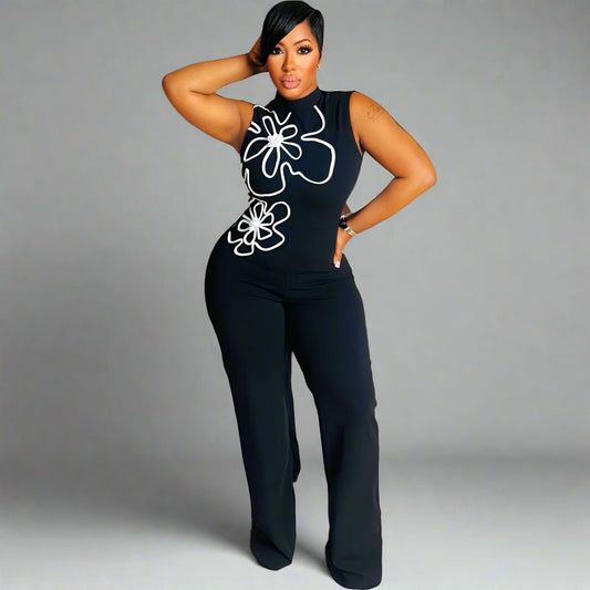 Elegant Floral Design Sleeveless Jumpsuit - TayDiane