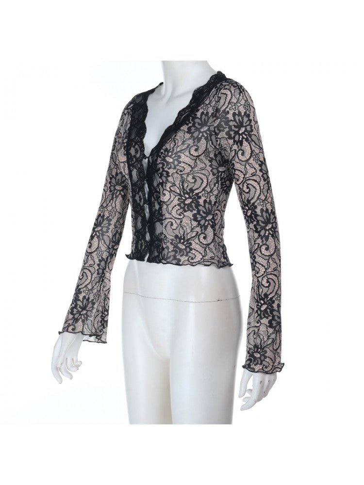 Elegant Lace Long - Sleeve Blouse - TayDiane