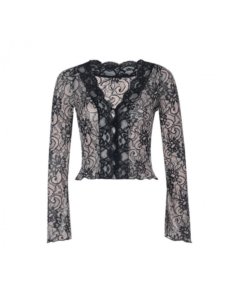 Elegant Lace Long - Sleeve Blouse - TayDiane