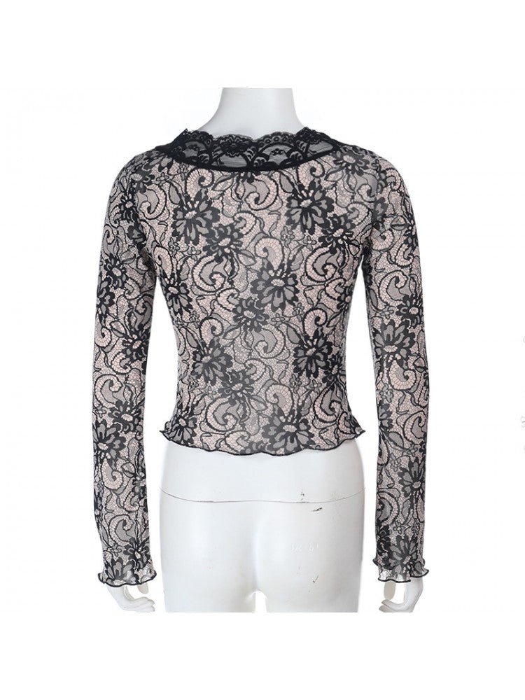 Elegant Lace Long - Sleeve Blouse - TayDiane