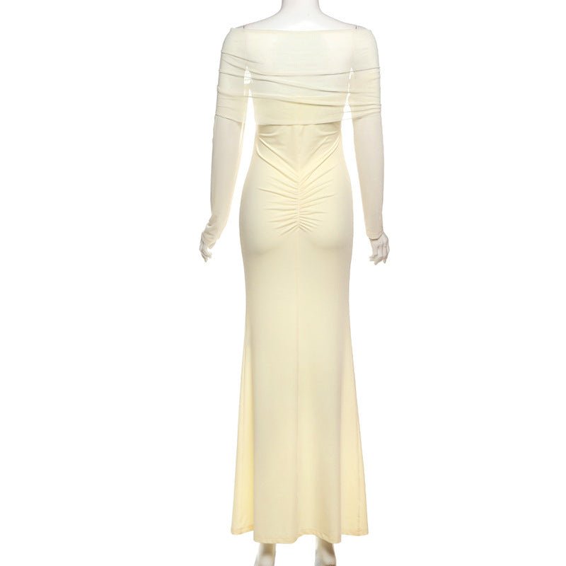 Elegant Long Sleeve Mesh Off Shoulder Maxi Dress - TayDiane
