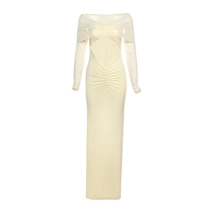 Elegant Long Sleeve Mesh Off Shoulder Maxi Dress - TayDiane