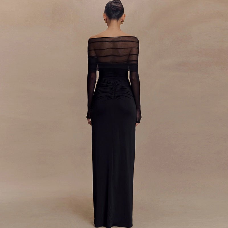 Elegant Long Sleeve Mesh Off Shoulder Maxi Dress - TayDiane