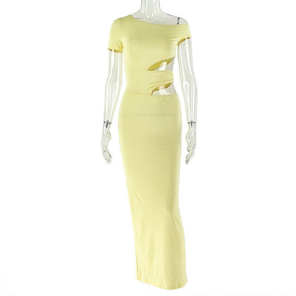 Elegant One - Shoulder Cutout Maxi Dress - Taydiane