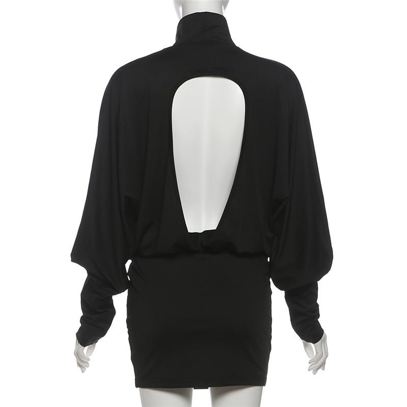Elegant Open Back Long Sleeve Mini Dress - Taydiane