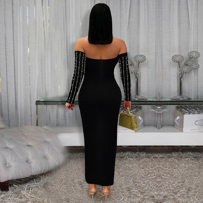 Elegant Pearl - Embellished Off - Shoulder Midi Dress - TayDiane