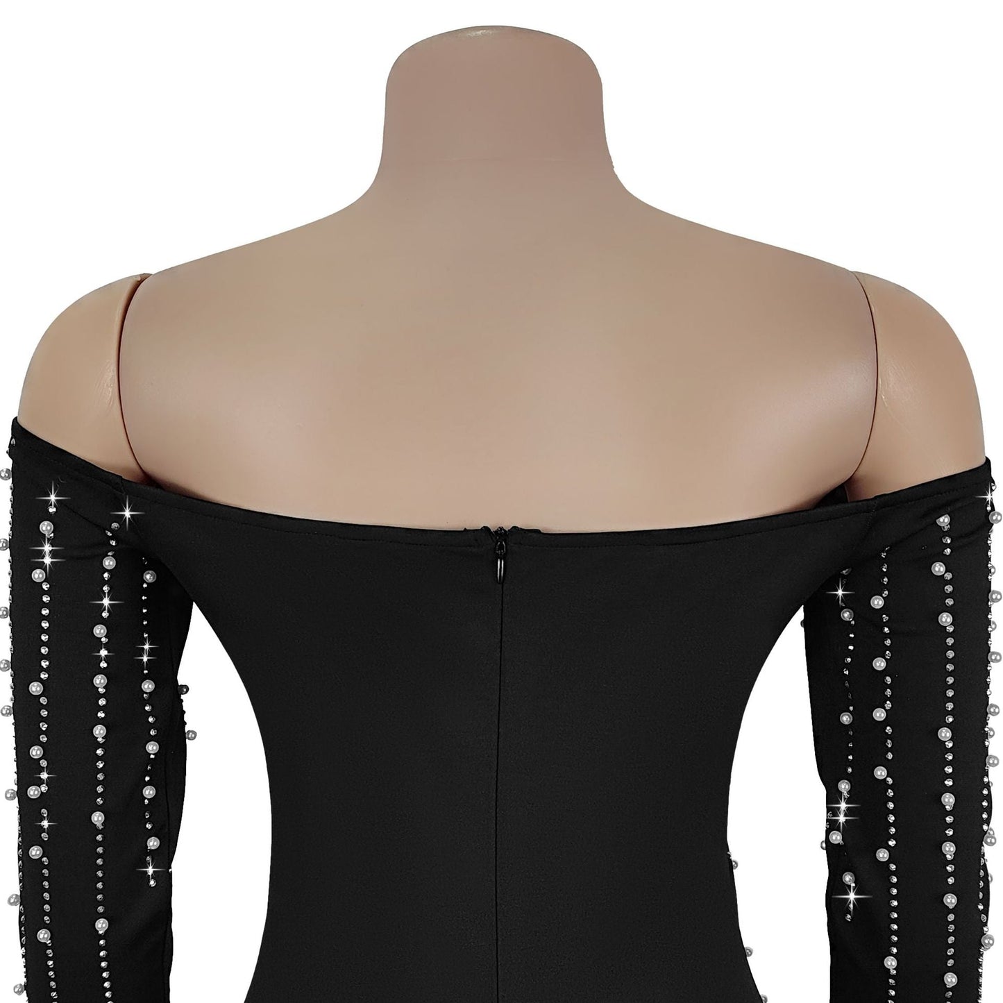 Elegant Pearl - Embellished Off - Shoulder Midi Dress - TayDiane