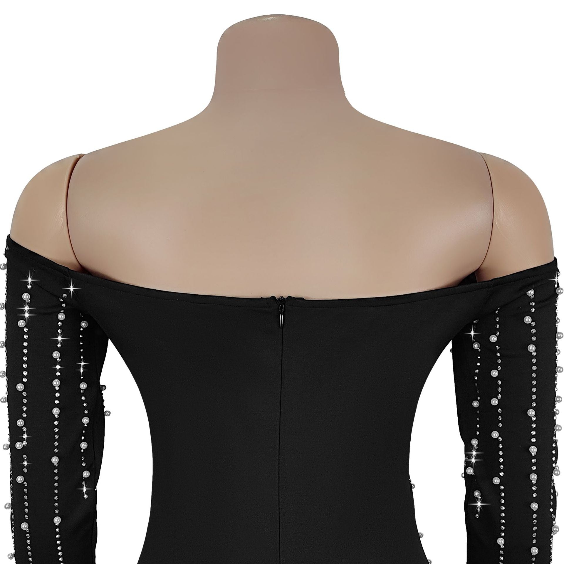 Elegant Pearl - Embellished Off - Shoulder Midi Dress - TayDiane