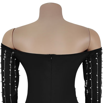 Elegant Pearl - Embellished Off - Shoulder Midi Dress - TayDiane