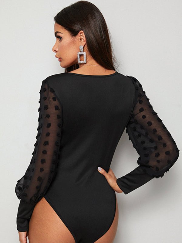 Elegant Sheer Sleeve Knit Bodysuit - TayDiane