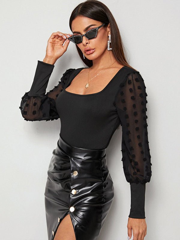 Elegant Sheer Sleeve Knit Bodysuit - TayDiane