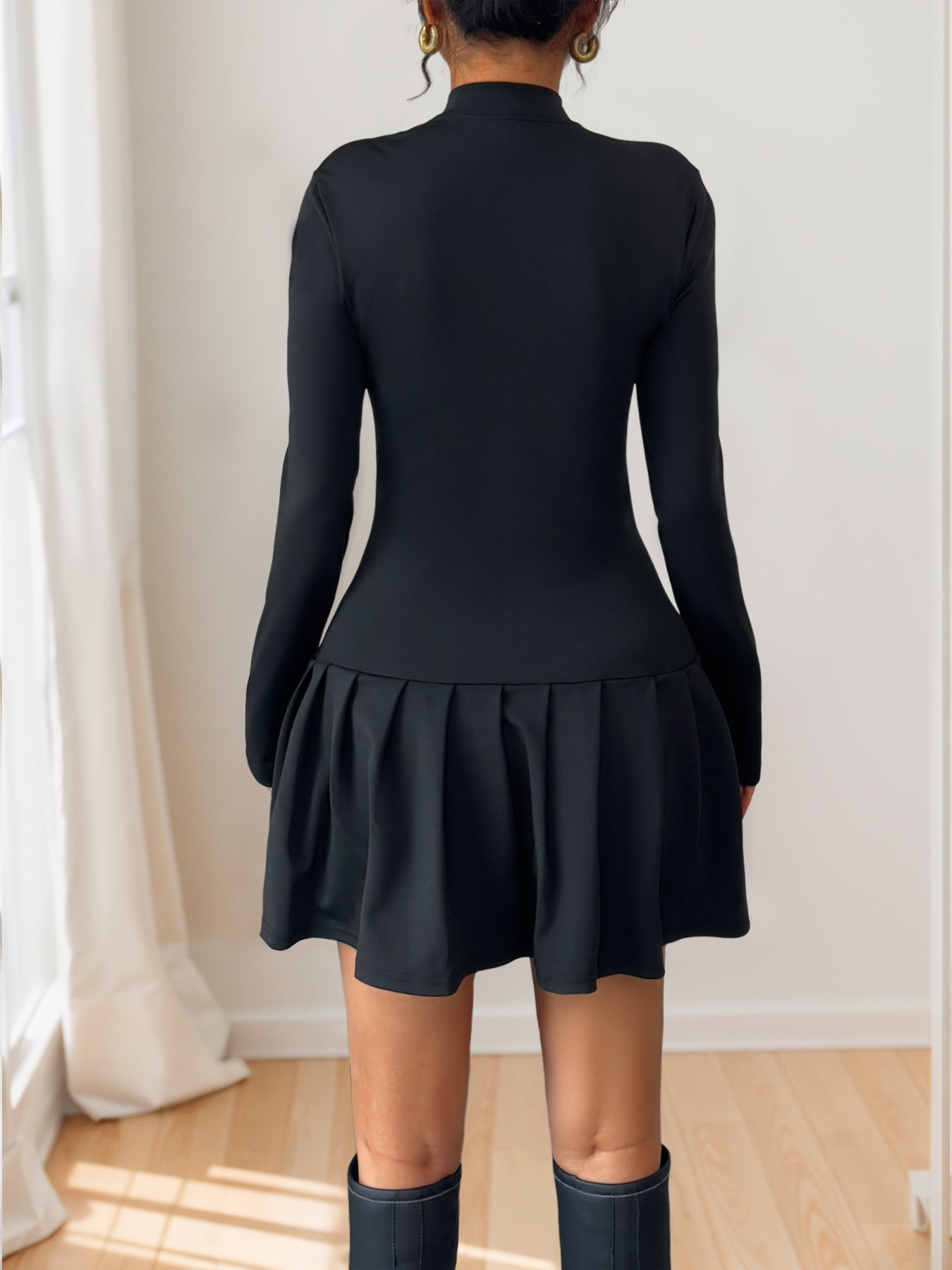 Elegant Sweet Bow Decoration Collar Autumn Dress - TayDiane