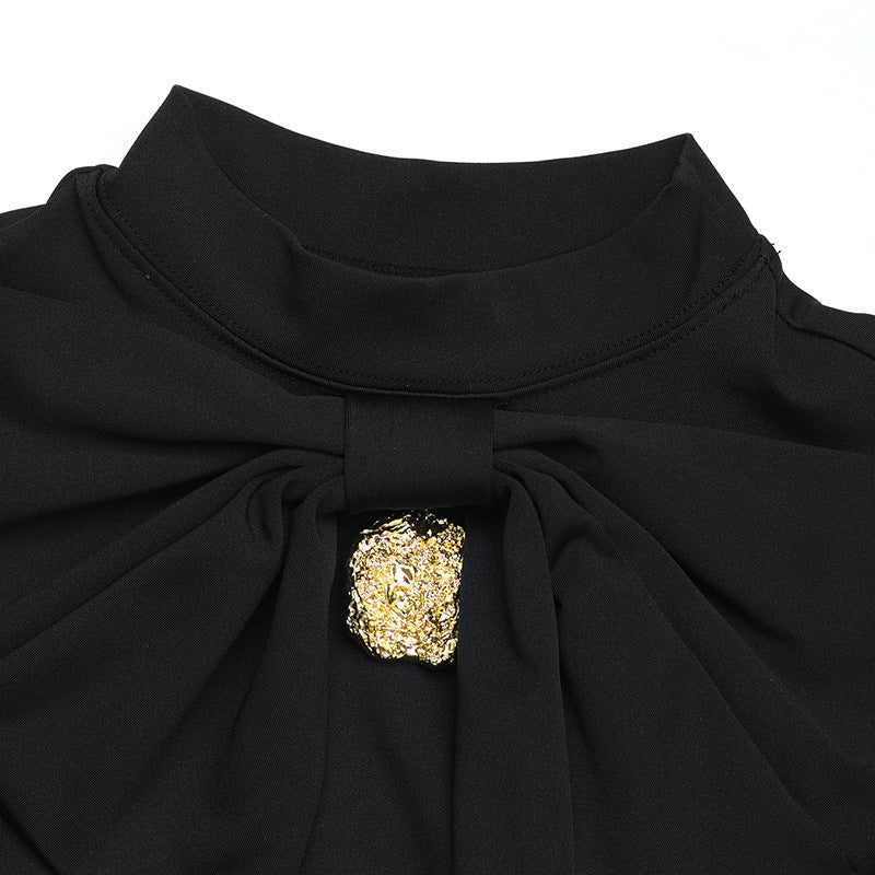 Elegant Sweet Bow Decoration Collar Autumn Dress - TayDiane
