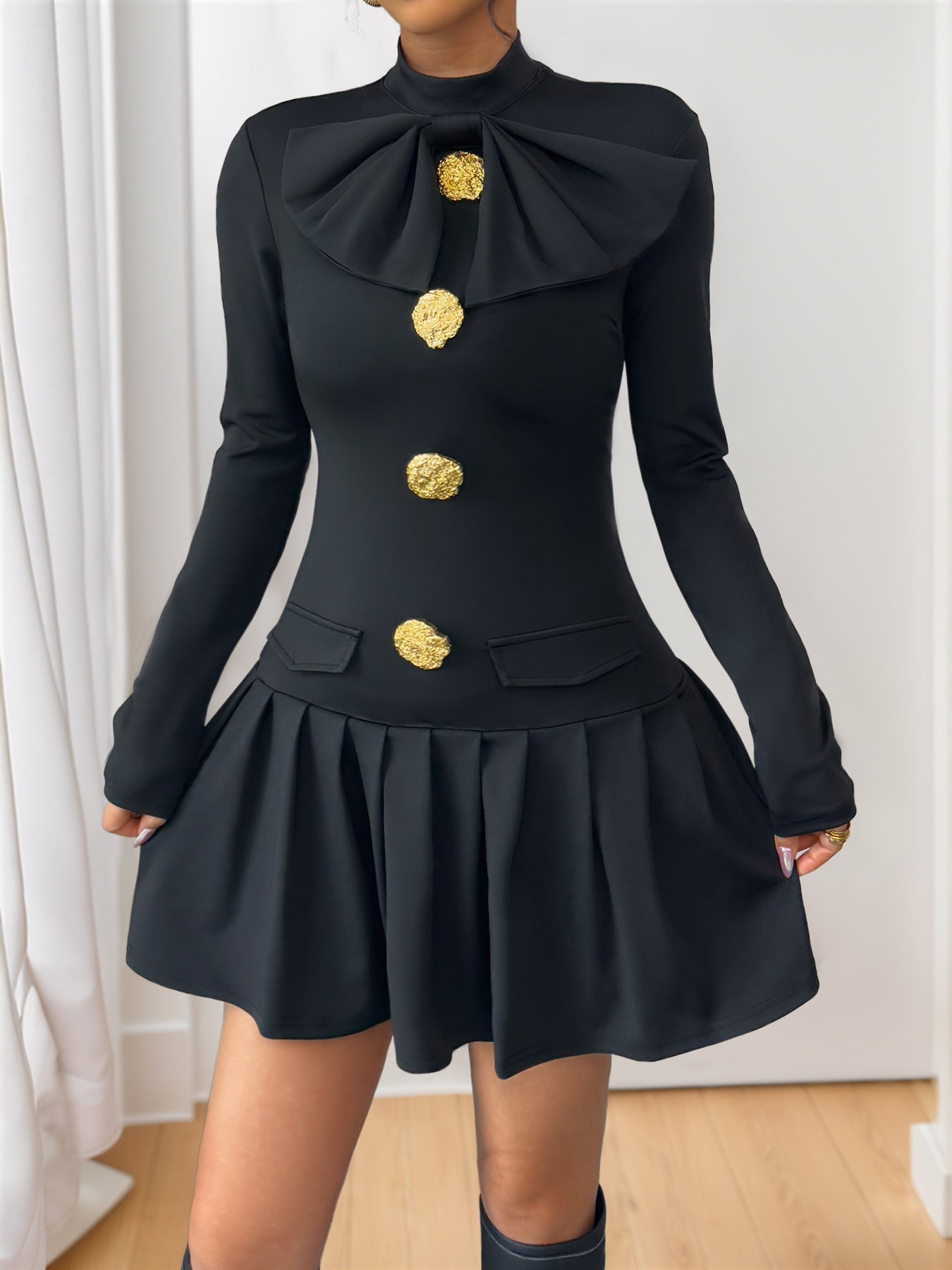 Elegant Sweet Bow Decoration Collar Autumn Dress - TayDiane