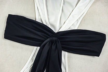 Elegant Tie Black & White Maxi Dress - TayDiane