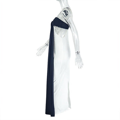 Elegant Tie Black & White Maxi Dress - TayDiane