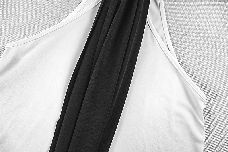 Elegant Tie Black & White Maxi Dress - TayDiane