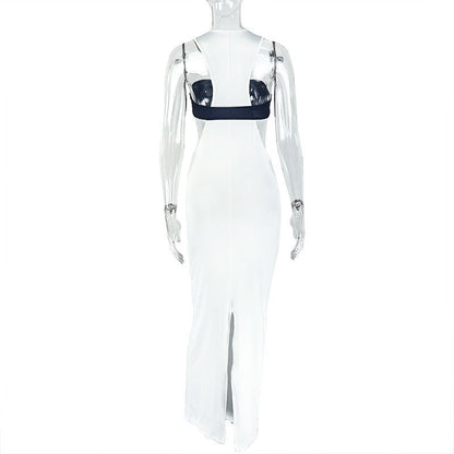 Elegant Tie Black & White Maxi Dress - TayDiane