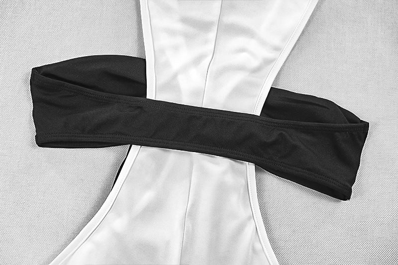 Elegant Tie Black & White Maxi Dress - TayDiane