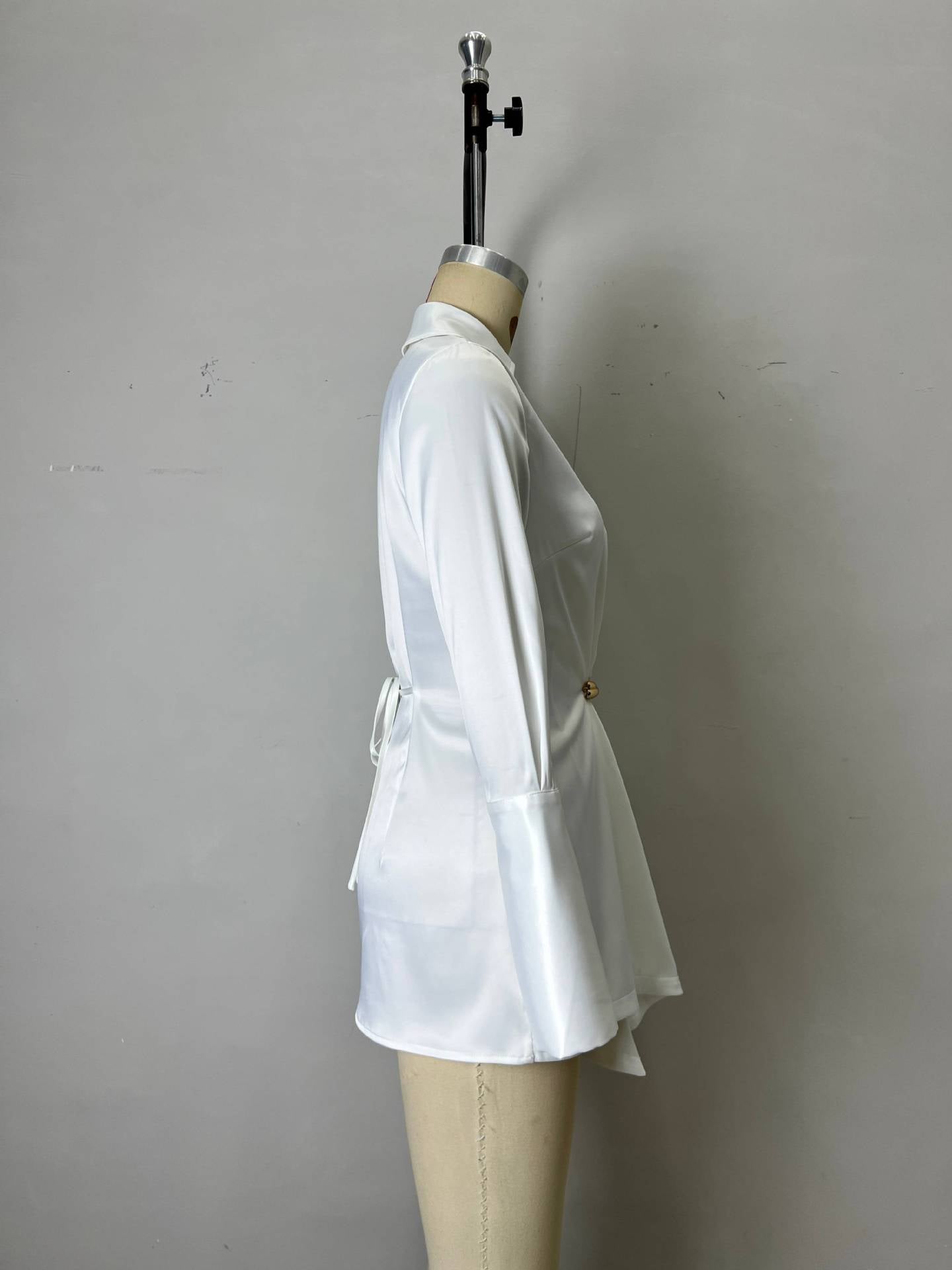 Elegant White Blazer Top with Waist clasp - TayDiane