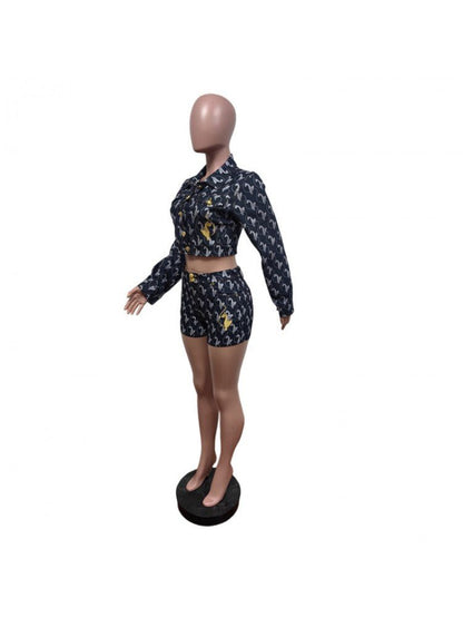 Embroidered Denim Cropped Jacket & Shorts Set - Taydiane
