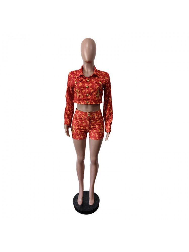 Embroidered Denim Cropped Jacket & Shorts Set - Taydiane