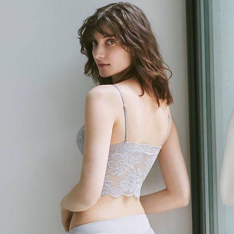 Embroidery Lace Spaghetti Strap Bra with Hipsters - TayDiane