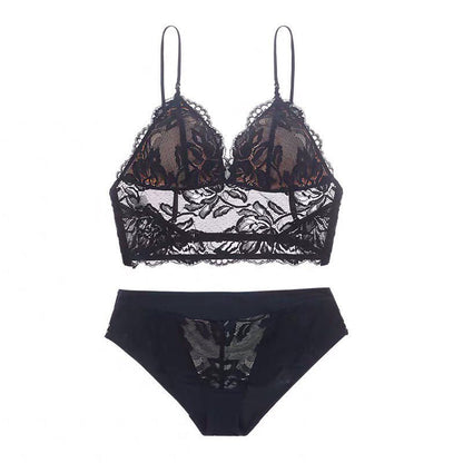 Embroidery Lace Spaghetti Strap Bra with Hipsters - TayDiane
