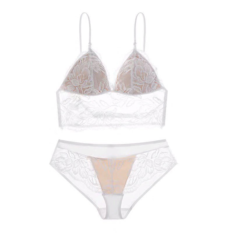 Embroidery Lace Spaghetti Strap Bra with Hipsters - TayDiane