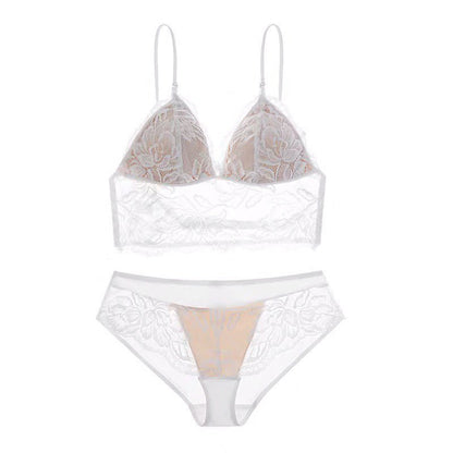 Embroidery Lace Spaghetti Strap Bra with Hipsters - TayDiane