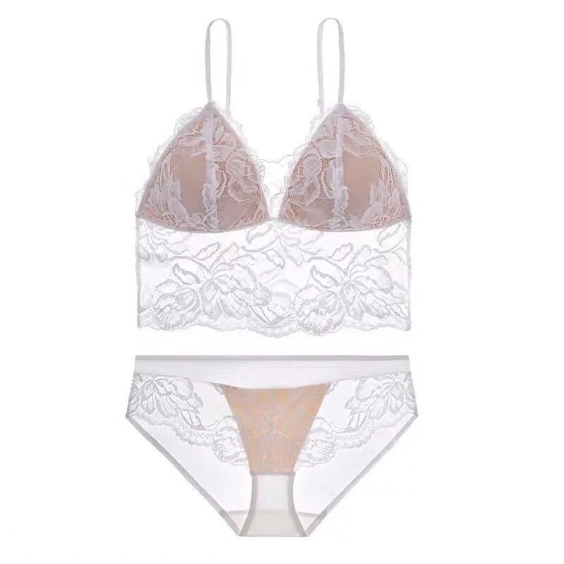Embroidery Lace Spaghetti Strap Bra with Hipsters - TayDiane