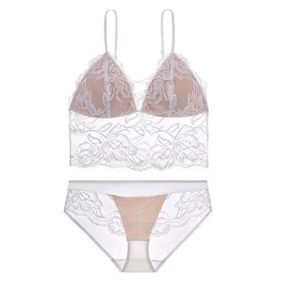 Embroidery Lace Spaghetti Strap Bra with Hipsters - TayDiane