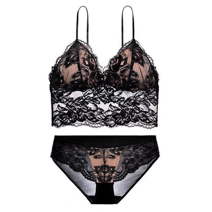 Embroidery Lace Spaghetti Strap Bra with Hipsters - TayDiane