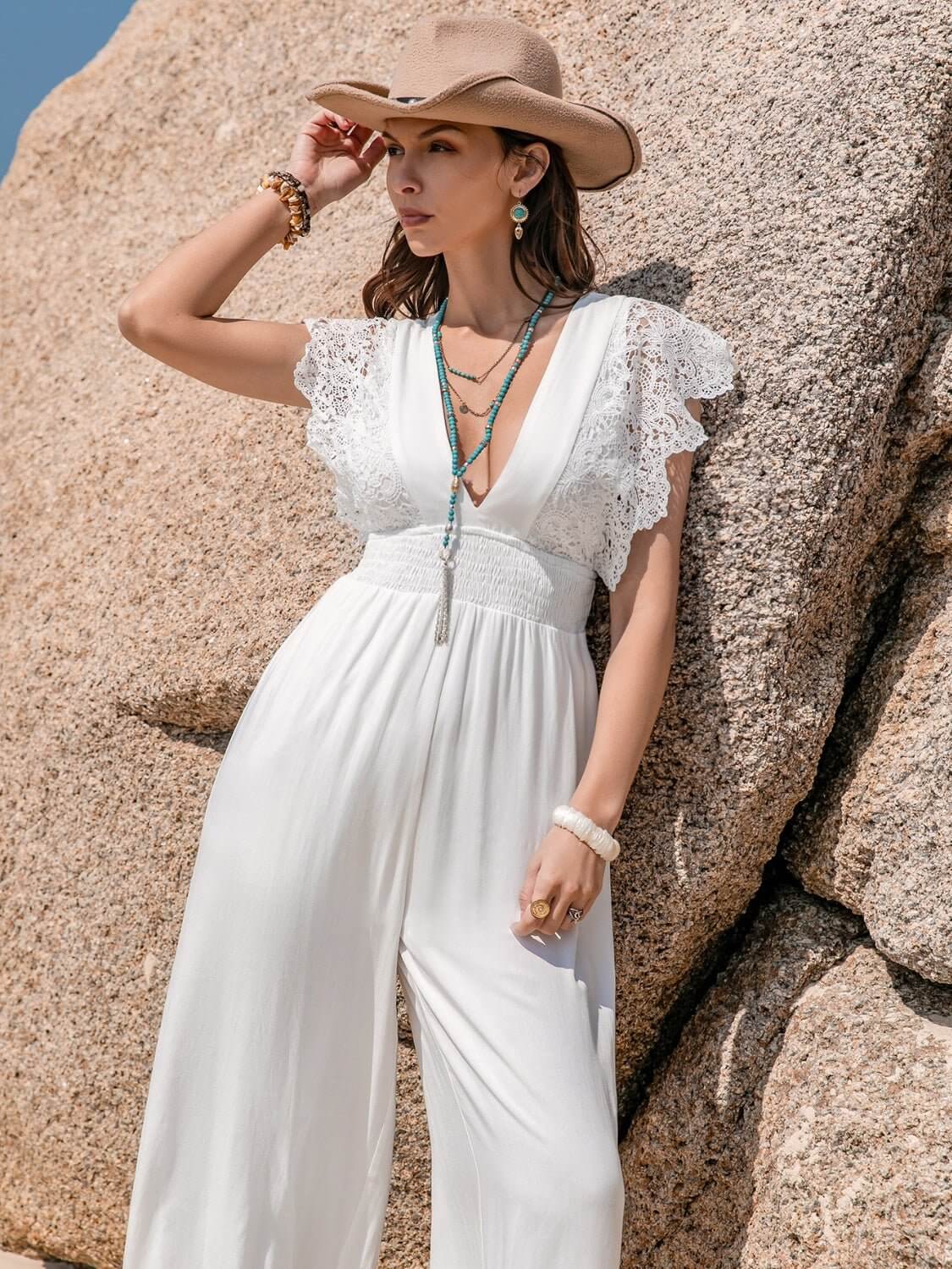 Lace Detail Plunge Jumpsuit