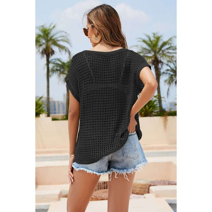 Openwork Short Sleeve Knit Cover Up