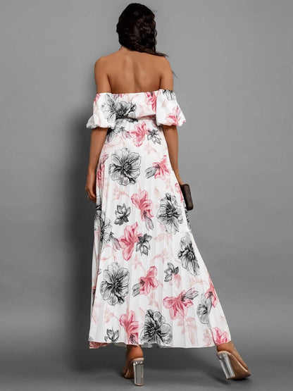 Pleated Floral Off-Shoulder Maxi  Dress