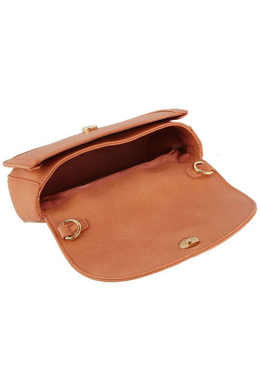 Fashion Twist Lock Flap Saddle Satchel - TayDiane