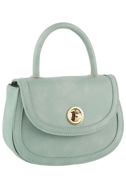 Fashion Twist Lock Flap Saddle Satchel - TayDiane