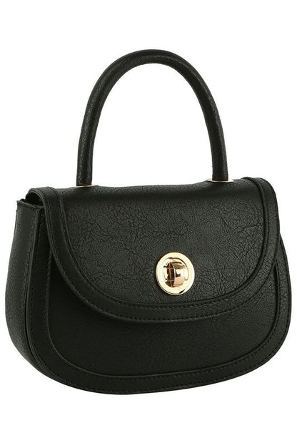 Fashion Twist Lock Flap Saddle Satchel - TayDiane