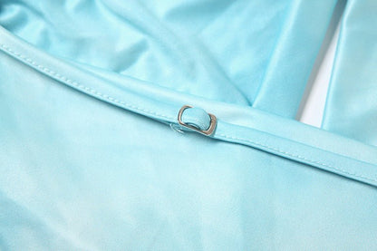 Fashionable Women Clothing Halter Swing Collar Hollow Out Cutout Shell Metal Buckle Solid Color Sexy Top - TayDiane