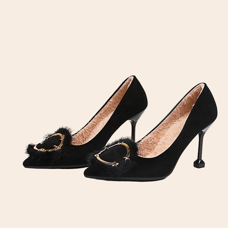 Faux Fur Charm Pointed - Toe Heels - TayDiane