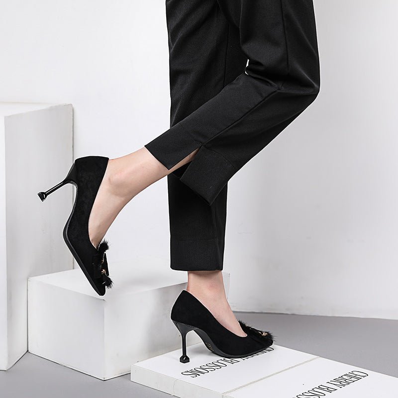 Faux Fur Charm Pointed - Toe Heels - TayDiane