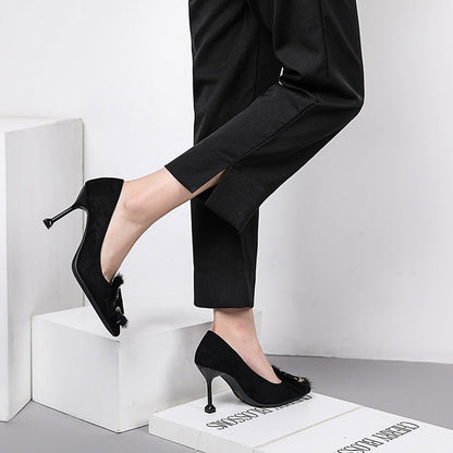 Faux Fur Charm Pointed - Toe Heels - TayDiane
